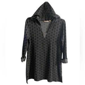 Soft surroundings hooded tunic top polka dots grey Medium